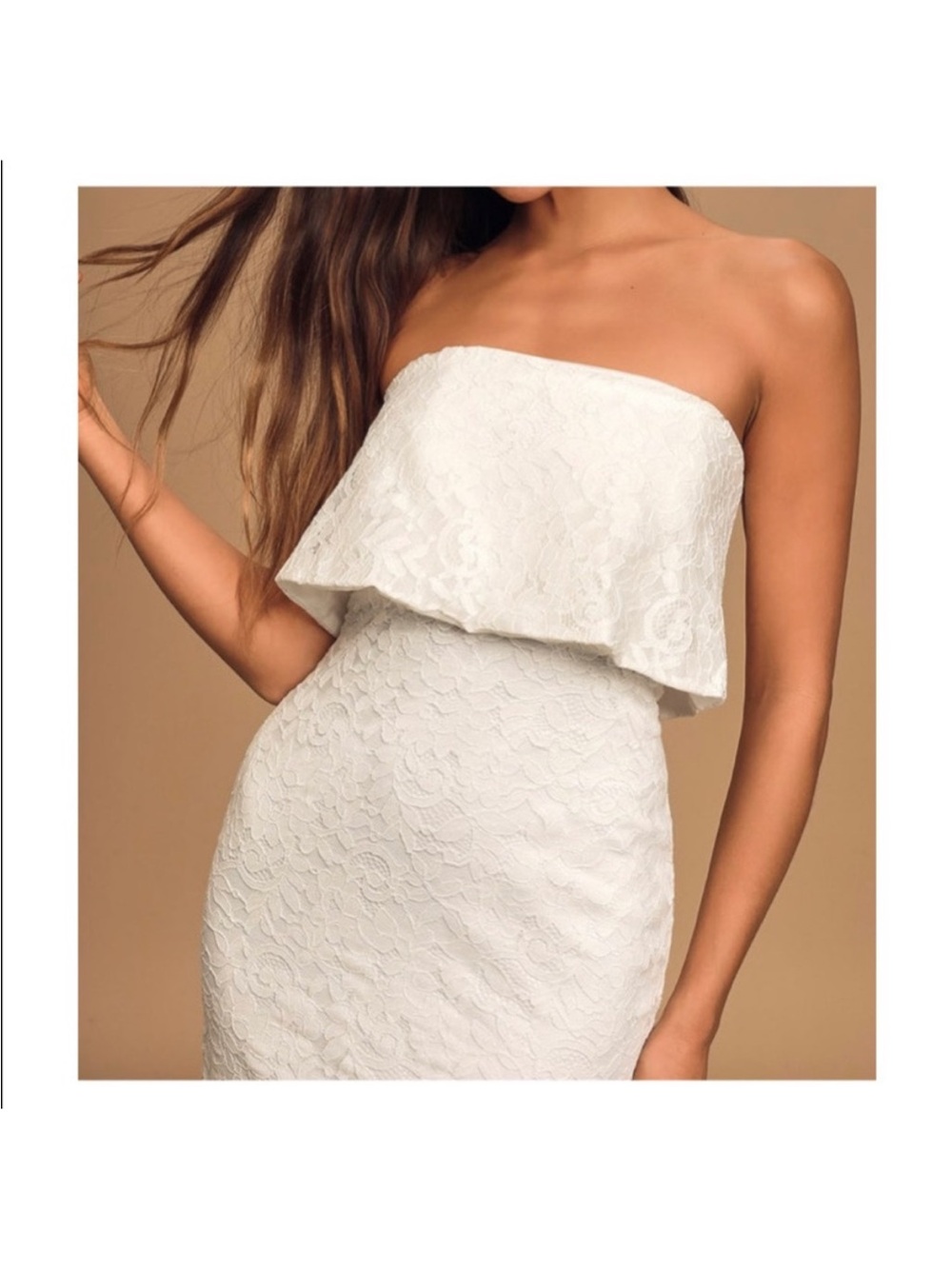 Lulu's White Strapless Lace Overlay Sheath Dress